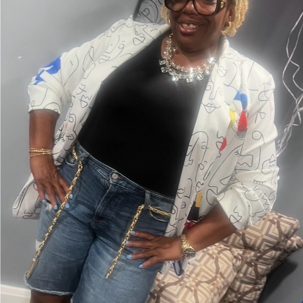 Source Unknown White Abstract Face Print Blazer w… - image 8